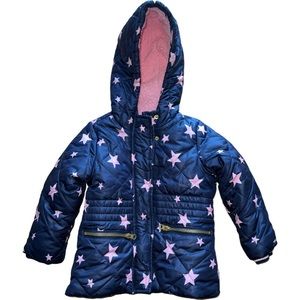 OSH KOSH Pink & blue star puffy winter jacket with pink lining size 3T.
